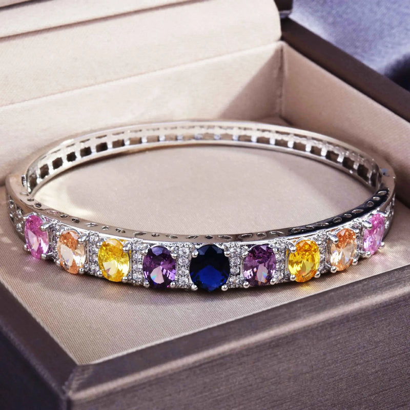 Silver Cubic Zirconia Bangle Bracelet Party Jewelry