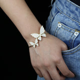 Silver CZ Butterfly Adjustable Open Bracelet for Women