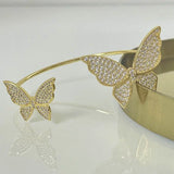 Silver CZ Butterfly Adjustable Open Bracelet for Women