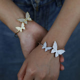 Silver CZ Butterfly Adjustable Open Bracelet for Women