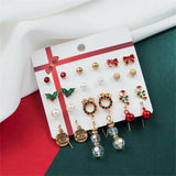 Christmas Earring Set Women Santa Bell Snowman Elk Zircon Jewelry
