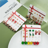 Christmas Earring Set Women Santa Bell Snowman Elk Zircon Jewelry
