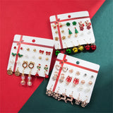 Christmas Earring Set Women Santa Bell Snowman Elk Zircon Jewelry