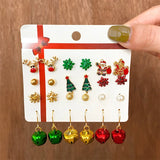 Christmas Earring Set Women Santa Bell Snowman Elk Zircon Jewelry