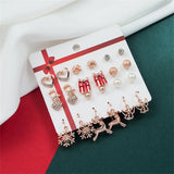 Christmas Earring Set Women Santa Bell Snowman Elk Zircon Jewelry