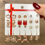 Christmas Earring Set Women Santa Bell Snowman Elk Zircon Jewelry
