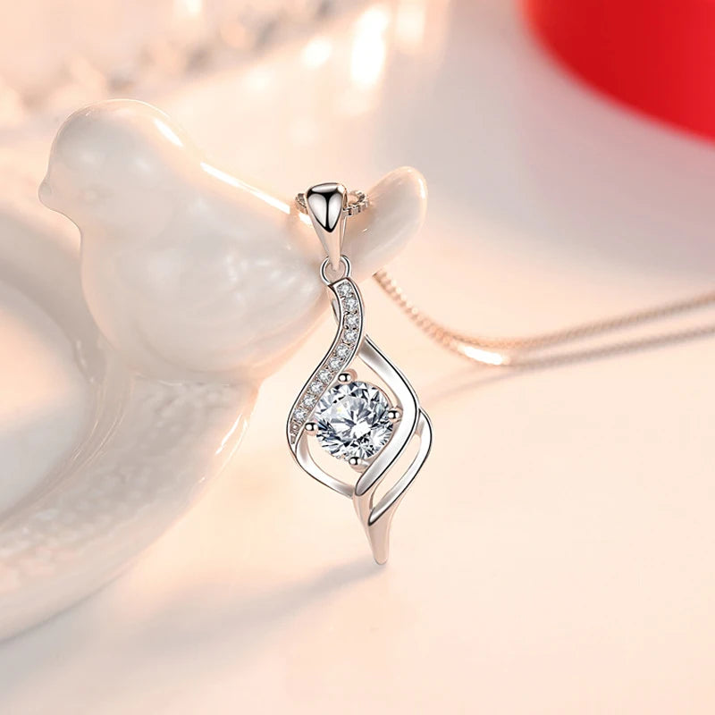 Zircon Pendant Necklace 925 Sterling Silver Women Jewelry CZ Clavicle Chain