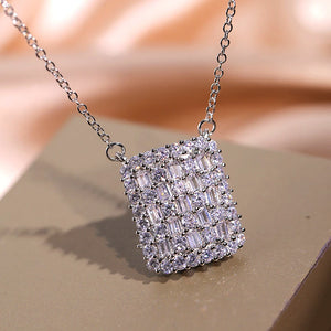 Geometric CZ Pendant Necklace for Women - Square Bling Jewelry