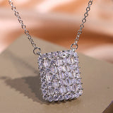 Geometric CZ Pendant Necklace Square Bling Wedding Jewelry