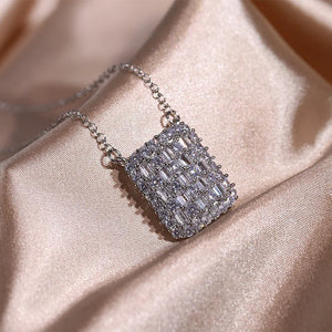 Geometric CZ Pendant Necklace Square Bling Wedding Jewelry