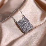 Geometric CZ Pendant Necklace Square Bling Wedding Jewelry