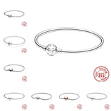 925 Silver Charms Bracelet Heart Round Clasp Bangles