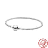 925 Silver Charms Bracelet Heart Round Clasp Bangles