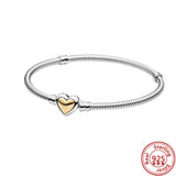 925 Silver Charms Bracelet Heart Round Clasp Bangles