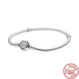 925 Silver Charms Bracelet Heart Round Clasp Bangles