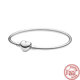 925 Silver Charms Bracelet Heart Round Clasp Bangles