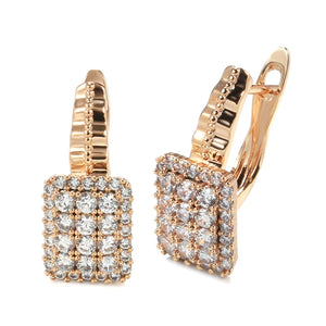 Geometric Zircon Earrings 585 Rose Crystal CZ Piercing Jewelry