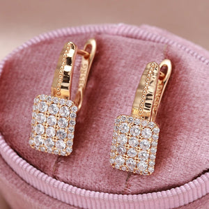 Geometric Zircon Earrings 585 Rose Crystal CZ Piercing Jewelry