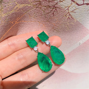 Paraiba Tourmaline Emerald Gemstone Drop Earrings for Women Cocktail Party