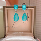 Paraiba Tourmaline Emerald Gemstone Drop Earrings for Women Cocktail Party
