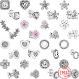 925 Silver Zircon Flower Heart Circle Earrings