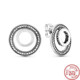 925 Silver Zircon Flower Heart Circle Earrings
