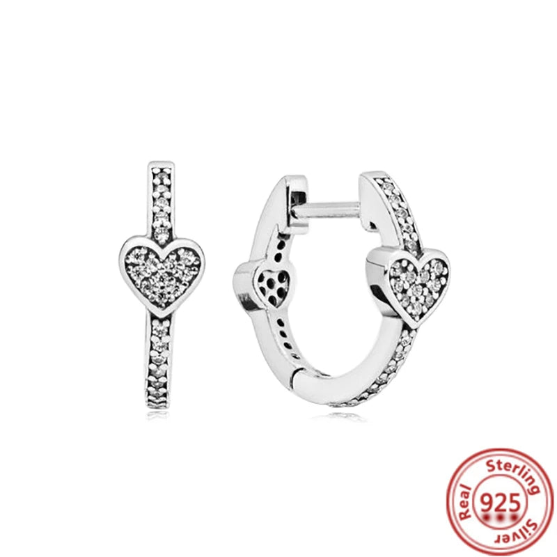 925 Silver Zircon Flower Heart Circle Earrings