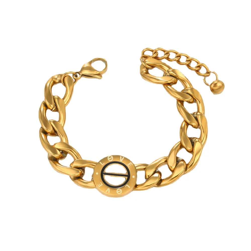 Vintage Chunky Cuba Link Chain Bracelet - Women's Stainless Steel 18K