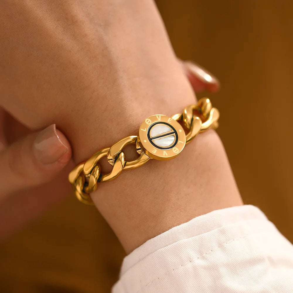 Vintage Chunky Cuba Link Chain Bracelet - Women's Stainless Steel 18K