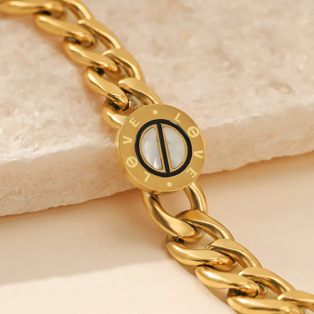 Vintage Chunky Cuba Link Chain Bracelet - Women's Stainless Steel 18K
