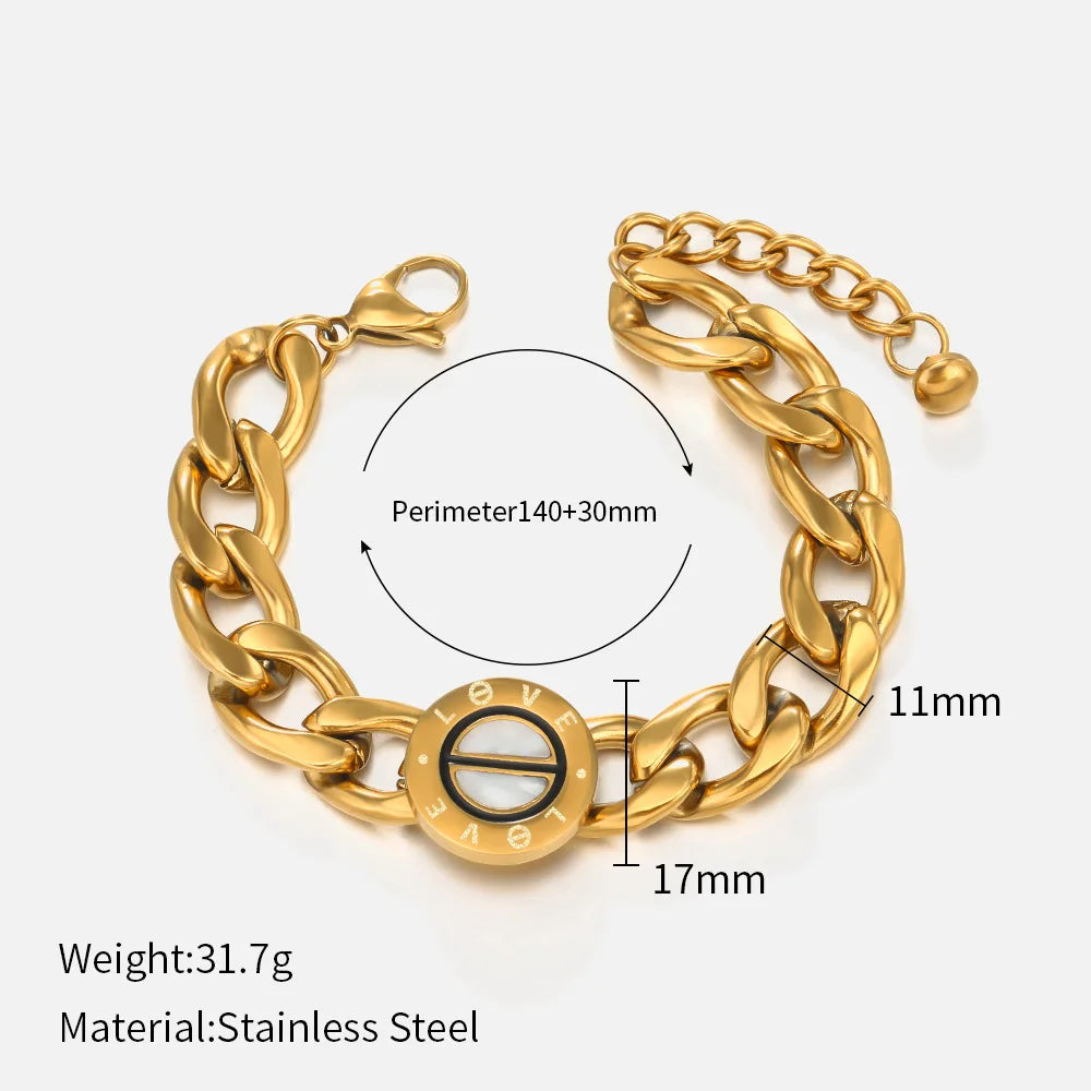 Vintage Chunky Cuba Link Chain Bracelet - Women's Stainless Steel 18K
