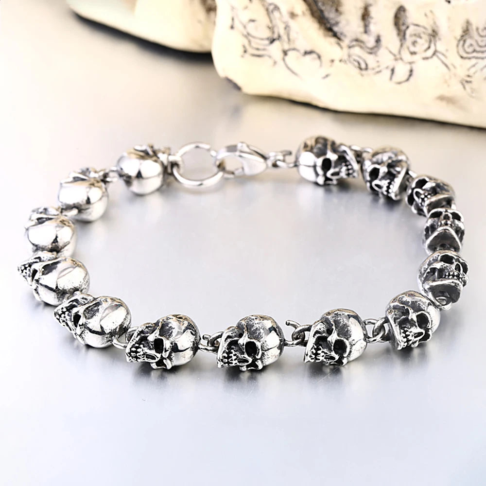 Vintage Punk Skull Beaded Bracelet Men Gothic Domineering Street Rock