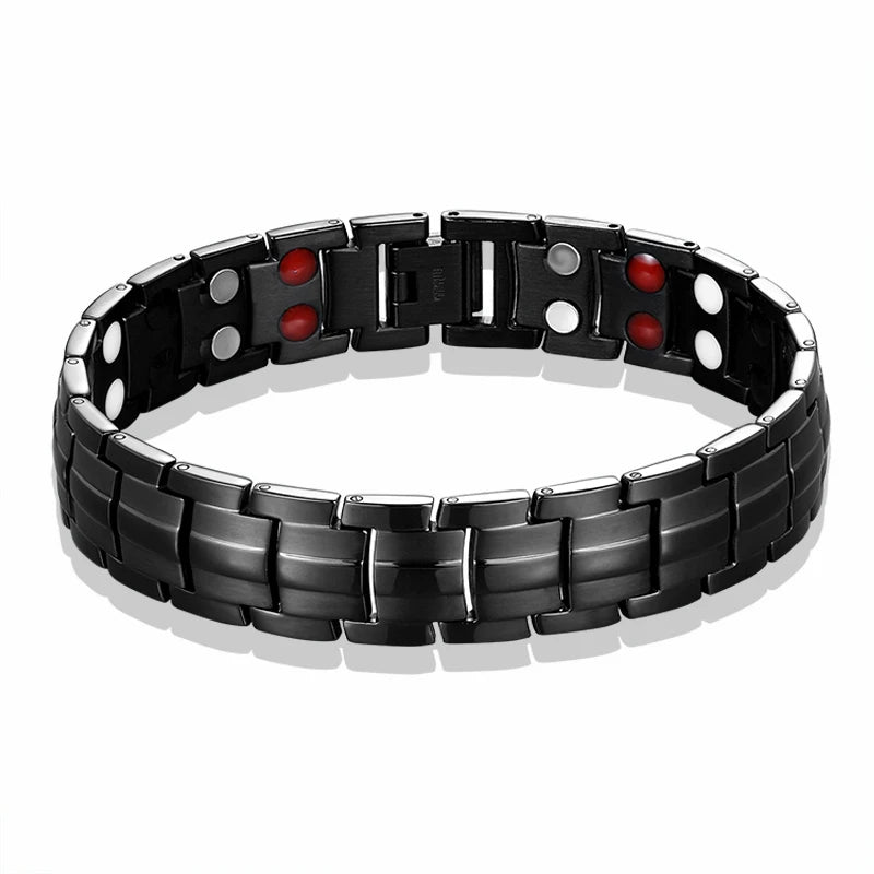 Men's Hematite Stainless Steel Bracelet with Tourmaline