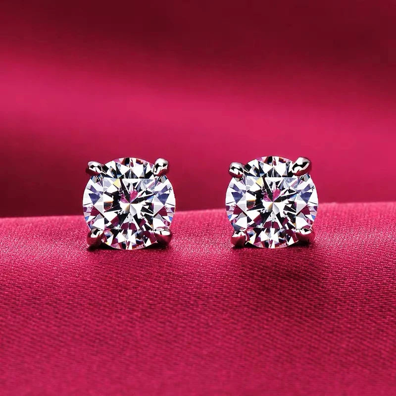 Clear Zircon Piercing Stud Earrings 925 Silver Needle Elegant Women Jewelry
