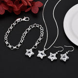 925 Silver Crystal Star Jewelry Set for Women Wedding Party