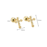 925 Silver CZ Cross Studs Earrings Geometric Crucifix Aretes Jewelry