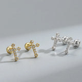 925 Silver CZ Cross Studs Earrings Geometric Crucifix Aretes Jewelry