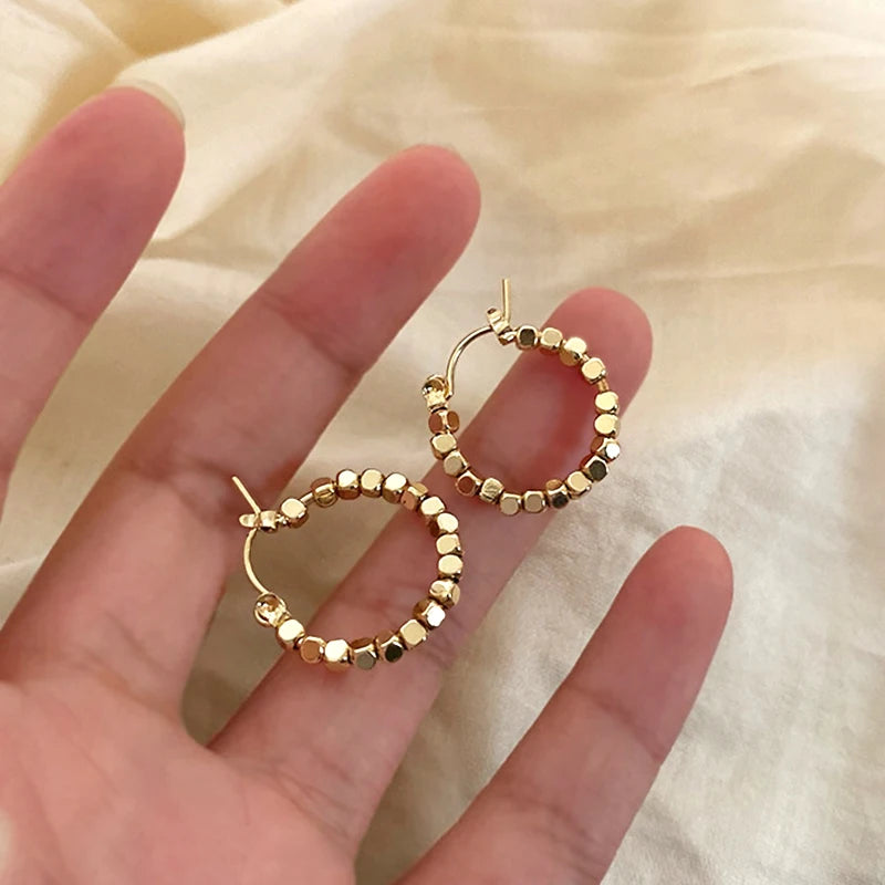 14K Plated Cube Circle Hoop Earrings for Women Girl Jewelry