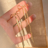 14K Gold Plated Bowknot Tassel Drop Earrings for Women