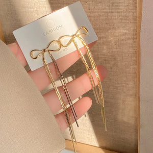 14K Gold Plated Bowknot Tassel Drop Earrings for Women