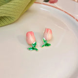 14K Plated Enamel Tulip Flower Earrings S925 Silver Studs