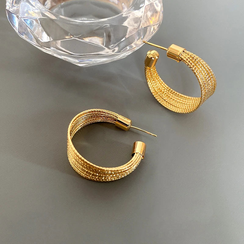 14K Geometric Metal Earrings S925 Silver Needle Stud Fine Jewelry