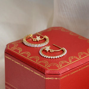 14K Gold Plated Pentagram Pearl Hoop Earrings Asymmetry Jewelry