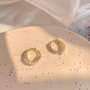 14K Gold-Plated Pearl Hoop Earrings for Women - Birthday Gift
