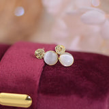 14K Plated Camellia Opal Earrings S925 Silver Stud Wedding Party Gift