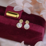 14K Plated Camellia Opal Earrings S925 Silver Stud Wedding Party Gift