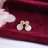 14K Plated Camellia Opal Earrings S925 Silver Stud Wedding Party Gift