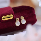 14K Plated Camellia Opal Earrings S925 Silver Stud Wedding Party Gift