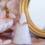 14k Plated Tourmaline Beads Ring for Women Elastic Zirconia Party Gift