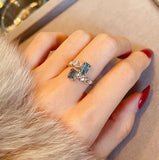 Zircon Stone Open Rings for Women Silver Square Crystal Engagement Ring